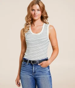 Tops | BKE core Ribbed Contour Tank Top Red White