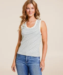 Tops | BKE core Ribbed Contour Tank Top Red White