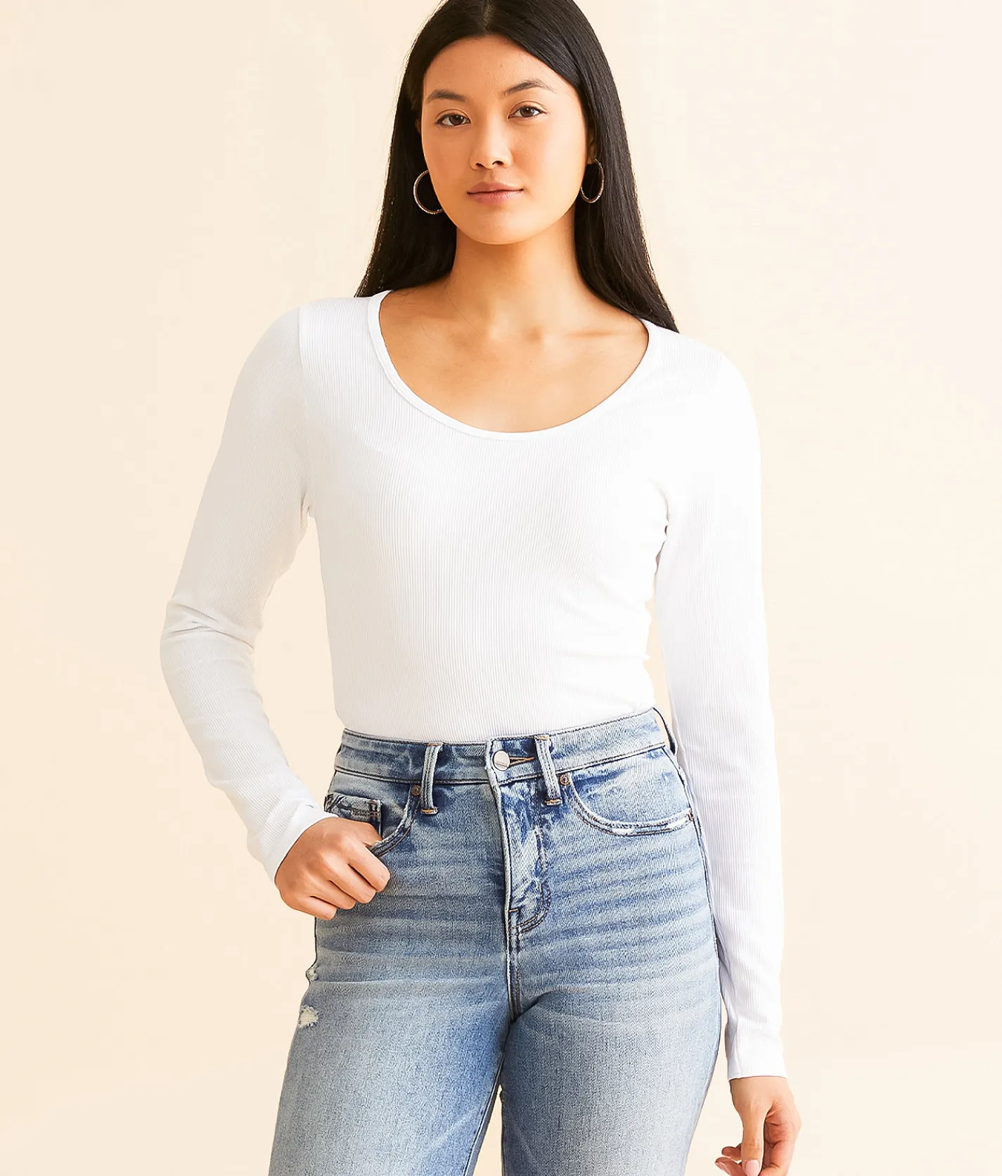 BKE core Ribbed Contour Top White New