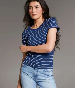 BKE core Ribbed Contour T-Shirt Navy White Best