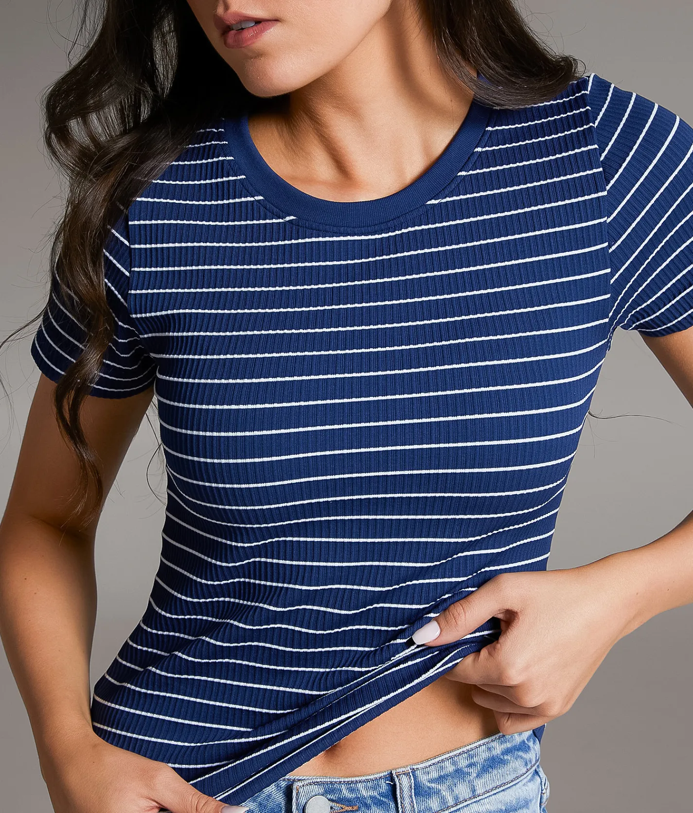 BKE core Ribbed Contour T-Shirt Navy White Best