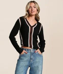 Tops | Miss Me Ribbed Eyelet Top Black