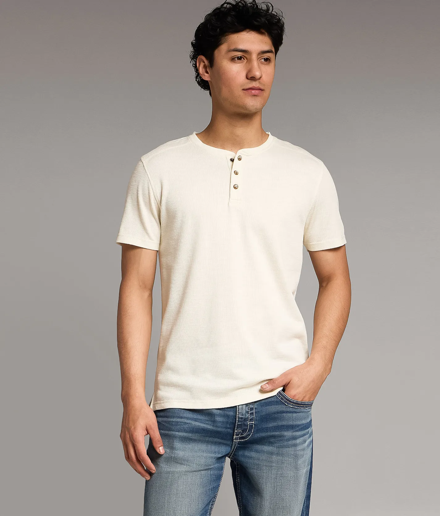 Tops | BKE Ribbed Henley Cream