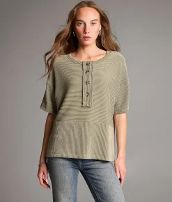 BKE Ribbed Henley Green Outlet