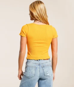 Tops | Freshwear Ribbed Henley Blazing Orange