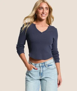 FITZ + EDDI Ribbed Henley Navy Sale