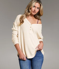 BKE Ribbed Henley Sandshell New