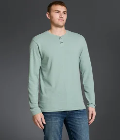 Tops | Outpost Makers Ribbed Henley Silver Blue
