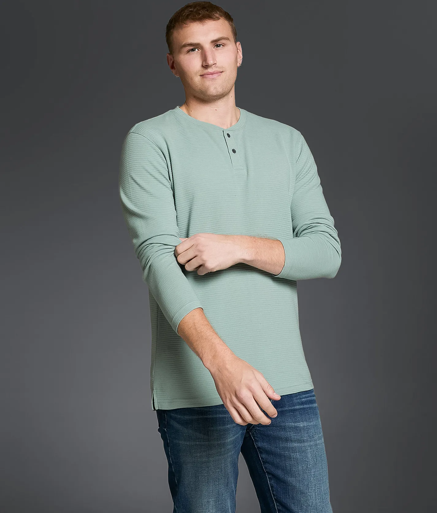 Tops | Outpost Makers Ribbed Henley Silver Blue