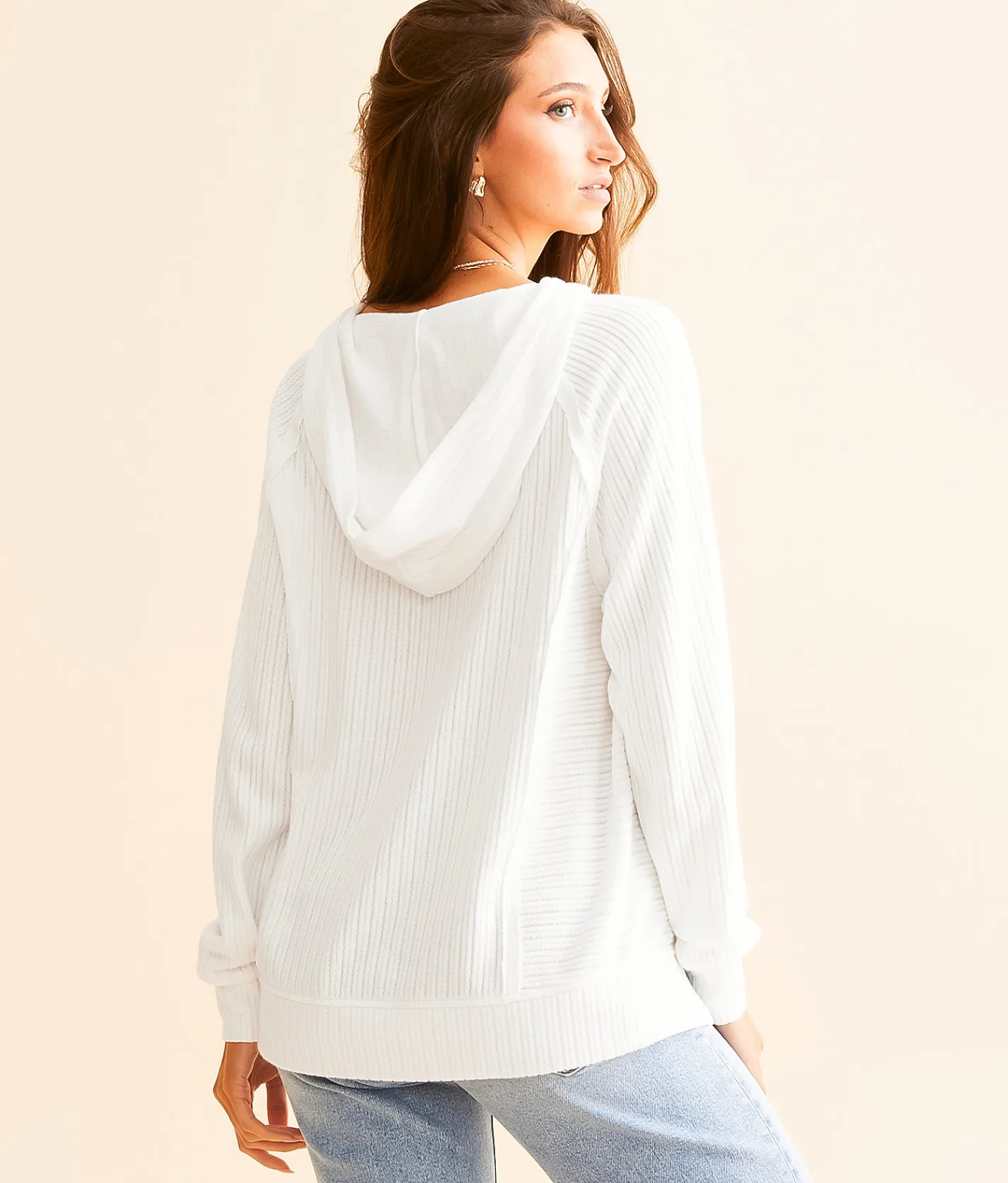 Tops | BKE Ribbed Hoodie White