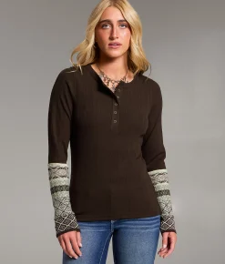 Tops | BKE Ribbed Knit Henley Acorn