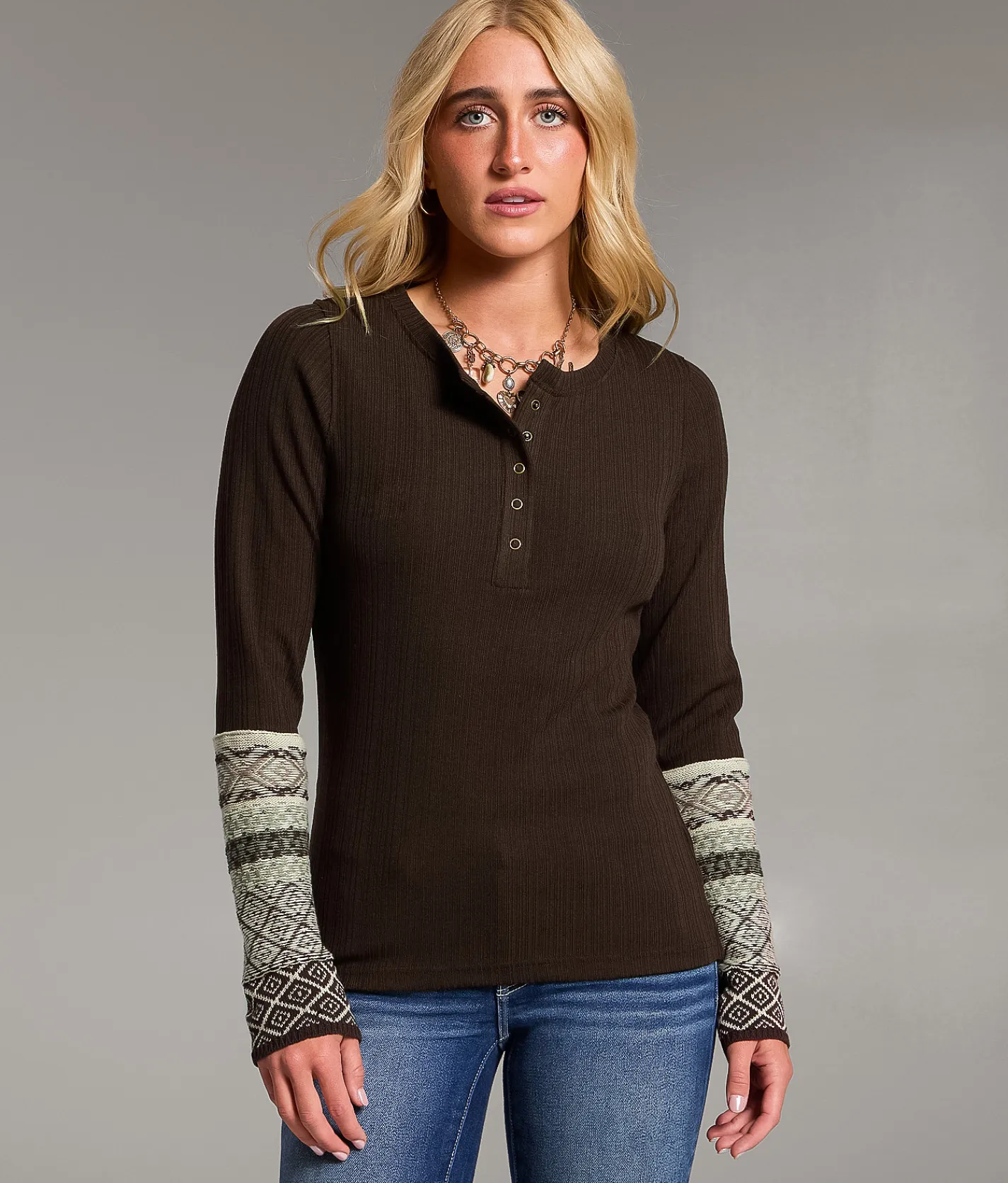 Tops | BKE Ribbed Knit Henley Acorn