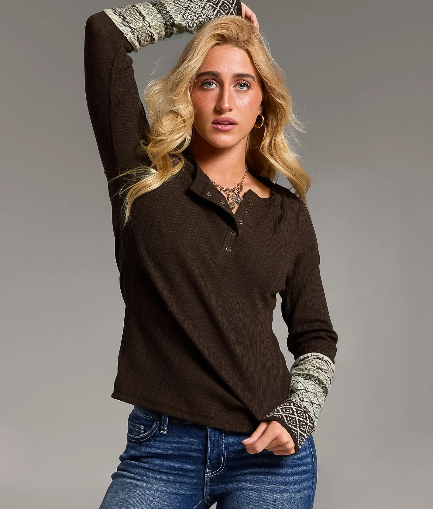 Tops | BKE Ribbed Knit Henley Acorn