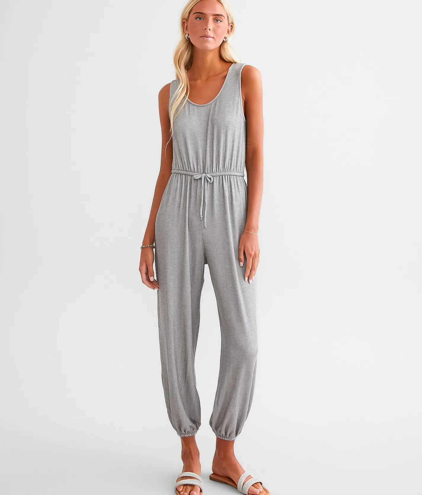 BKE Ribbed Knit Jumpsuit Grey New