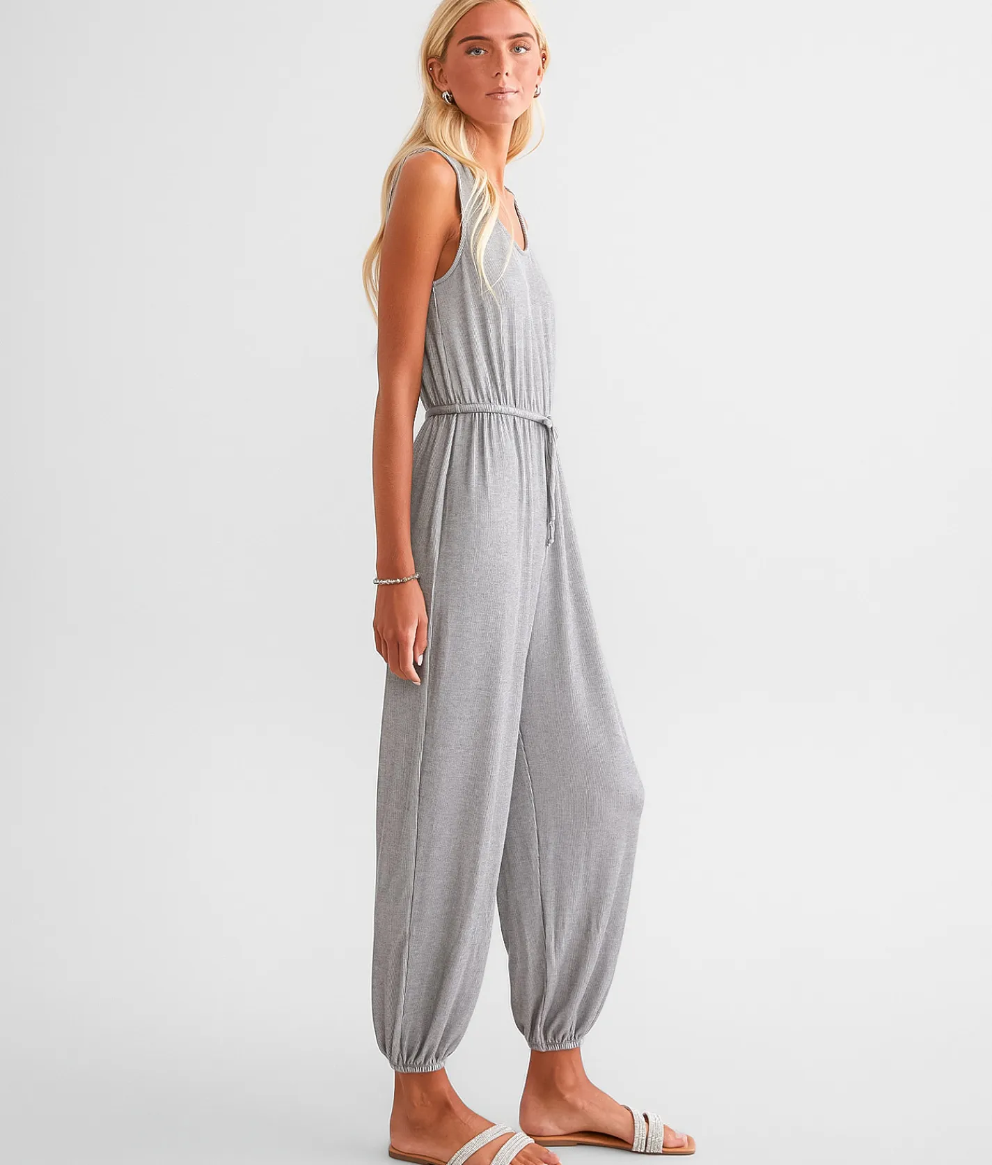 BKE Ribbed Knit Jumpsuit Grey New
