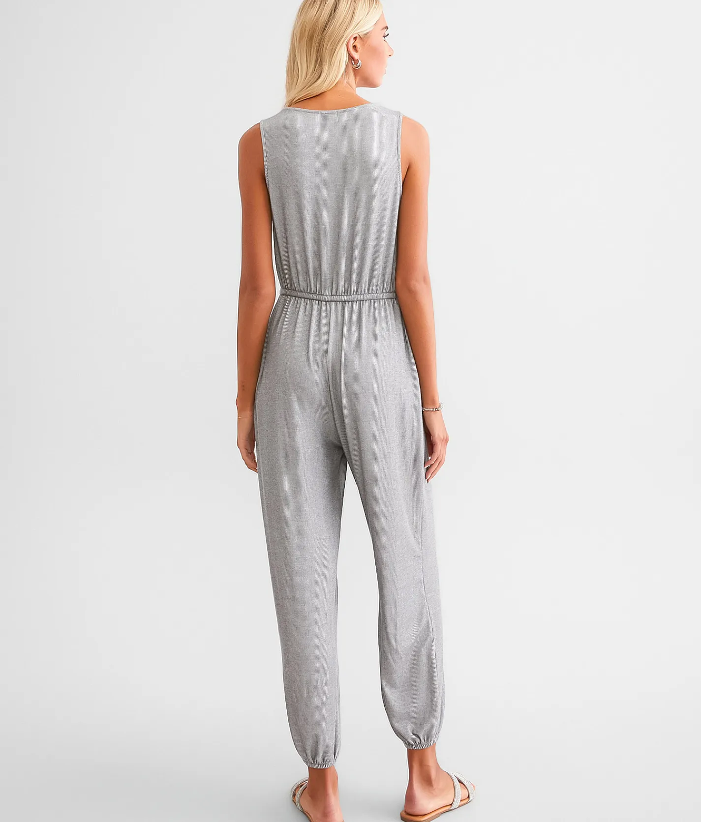 BKE Ribbed Knit Jumpsuit Grey New