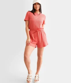 BKE Ribbed Knit Romper Decadent Chocolate Clearance