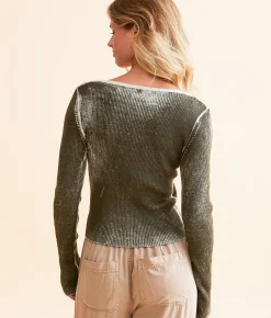 Gilded Intent Ribbed Knit Top Olive Discount
