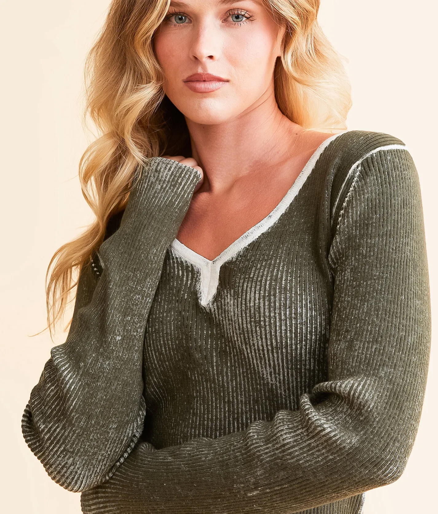 Gilded Intent Ribbed Knit Top Olive Discount