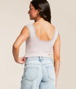 FITZ + EDDI Ribbed Lace Tank Top Ballerina Pink New