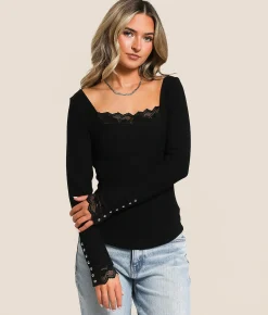 Tops | Willow & Root Ribbed Lace Top Ballerina Pink