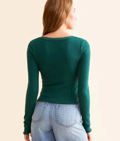FITZ + EDDI Ribbed Lace Trim Top Botanical Garden New
