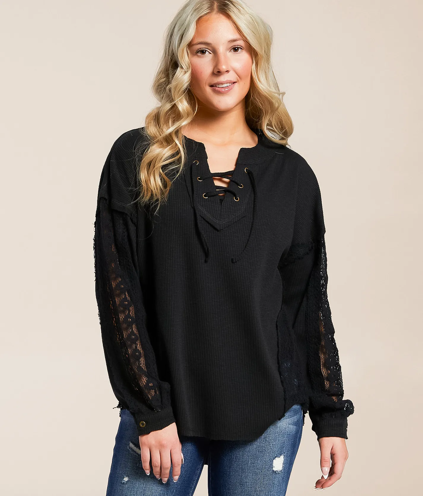 Tops | Daytrip Ribbed Lace-Up Top Black