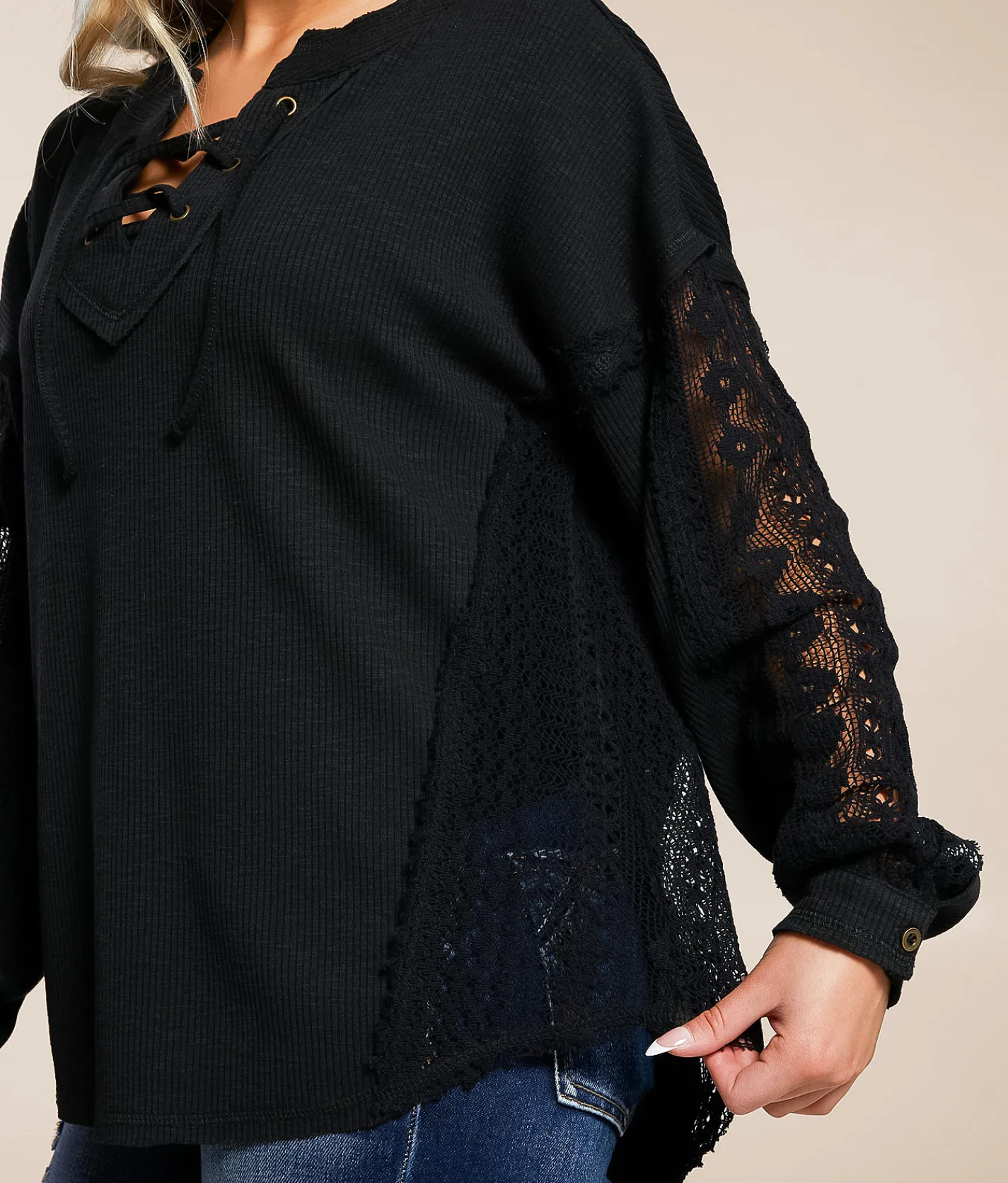 Tops | Daytrip Ribbed Lace-Up Top Black