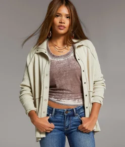 BKE Ribbed Mock Neck Cardigan Peyote Cream