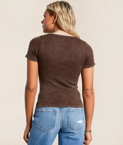 Gilded Intent Ribbed Notch Neck Top Coffee Bean Discount