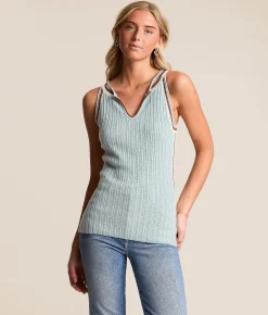 Tops | Miss Me Ribbed Pointelle Sweater Tank Top Sky Blue