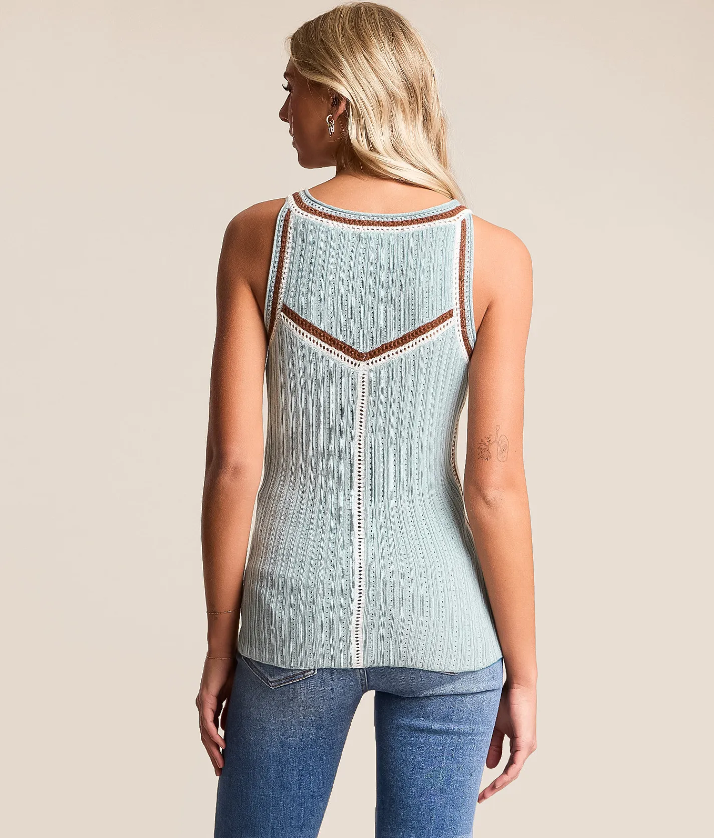 Tops | Miss Me Ribbed Pointelle Sweater Tank Top Sky Blue