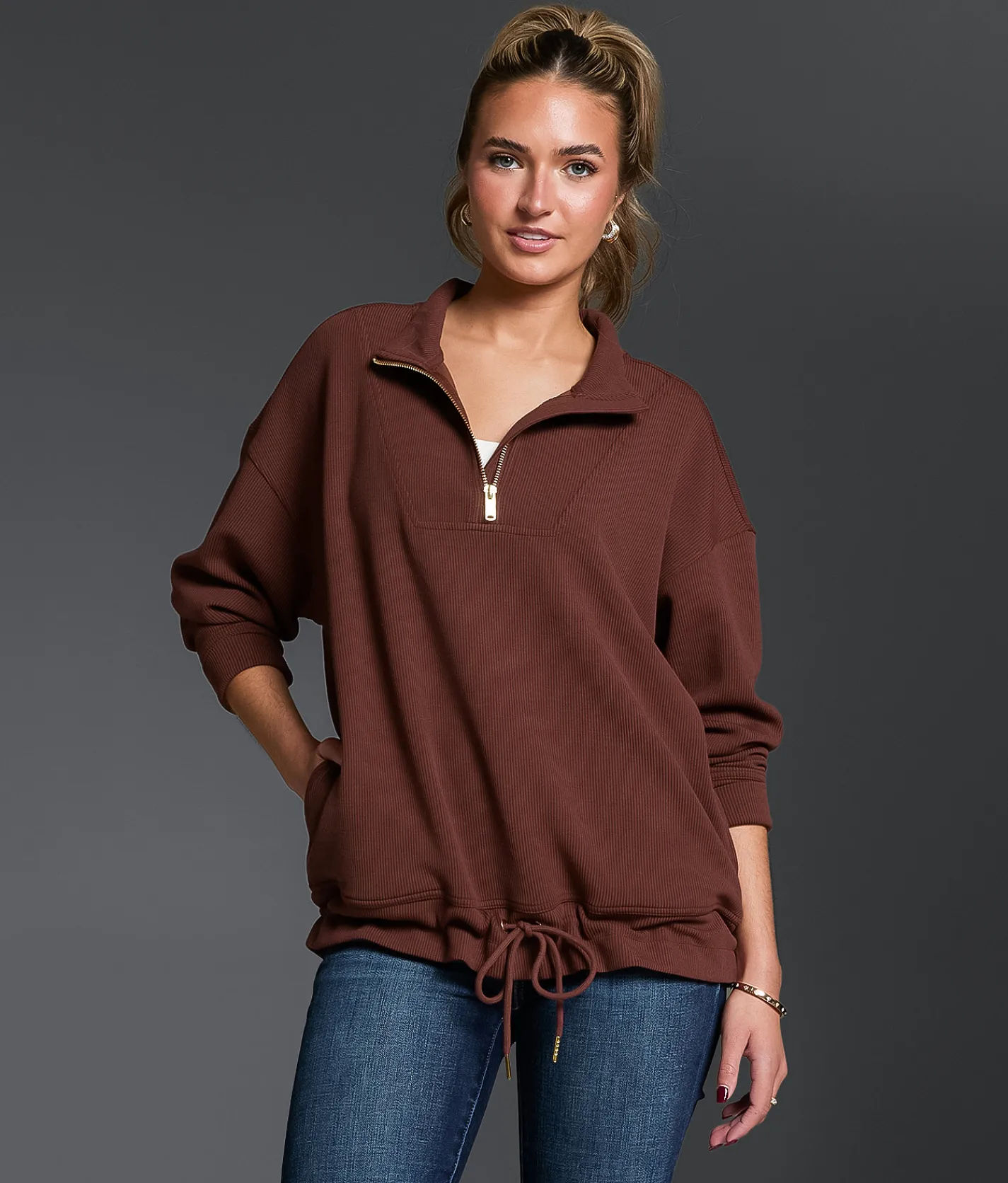Tops | Buckle Black Ribbed Quarter Zip Pullover Andorra