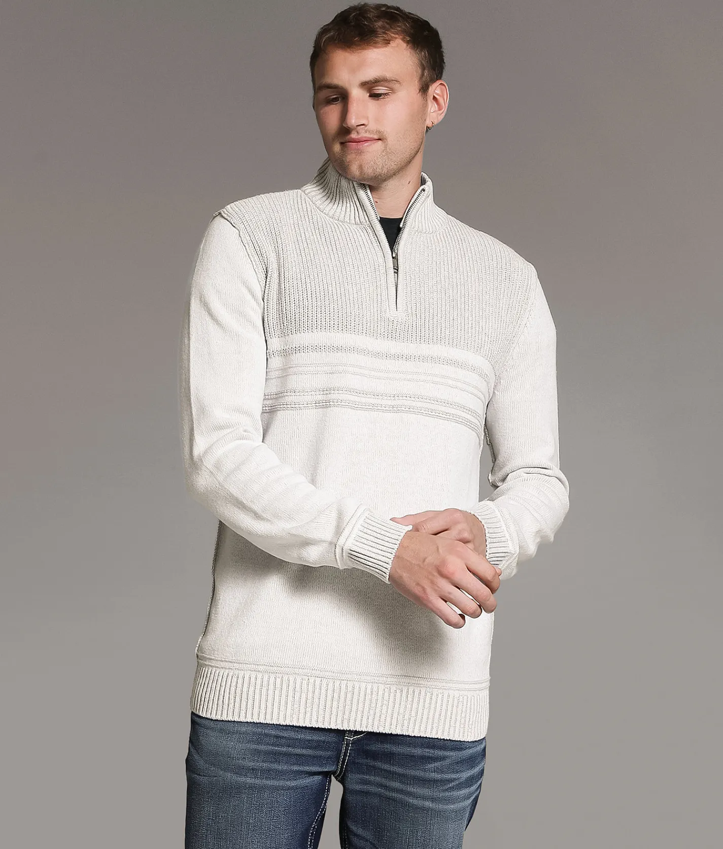 BKE Ribbed Quarter Zip Sweater Winter White Hot