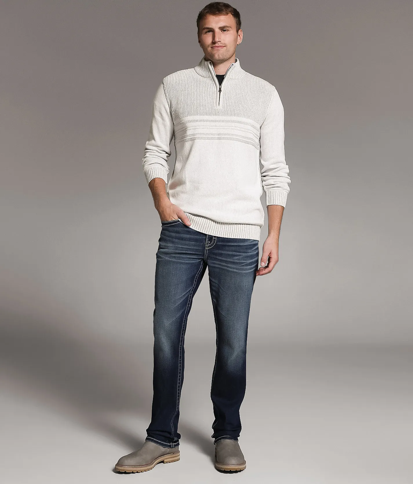 BKE Ribbed Quarter Zip Sweater Winter White Hot