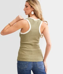 BKE Ribbed Raw Edge Tank Top Mood Indigo Best