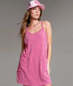 Dresses|Rompers & Jumpsuits | BKE Ribbed Romper Dress Hot Pink