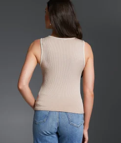 Buckle Black Ribbed Shaping & Smoothing Tank Top Camel Sale
