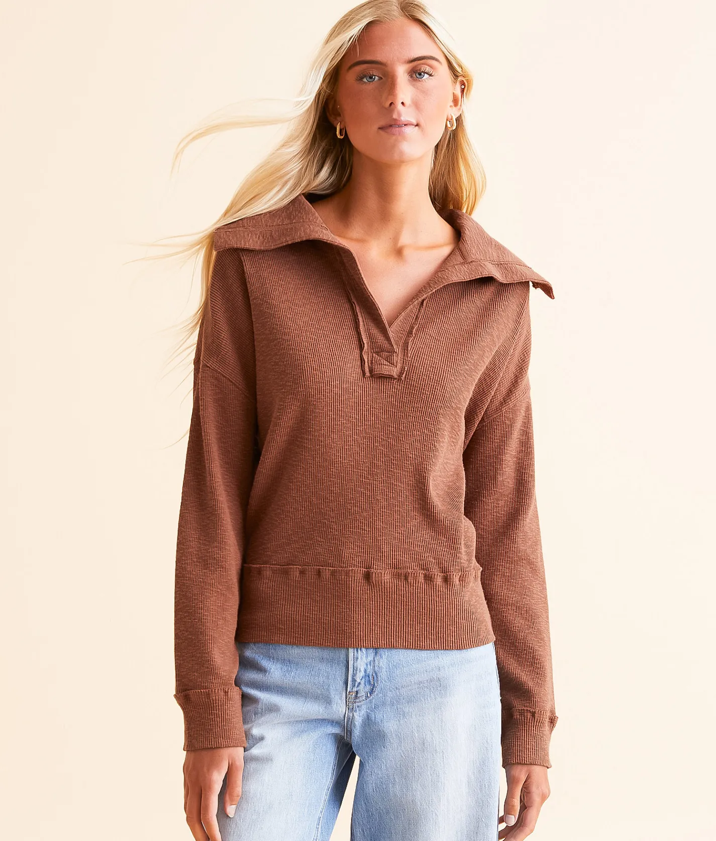 BKE Ribbed Slub Knit Pullover Root Beer Online