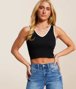 Freshwear Ribbed Stretch Brami Black with White Trim Online