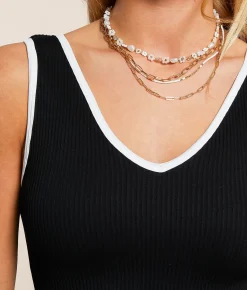 Freshwear Ribbed Stretch Brami Black with White Trim Online