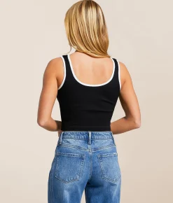 Freshwear Ribbed Stretch Brami Black with White Trim Online