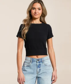 Tops | Freshwear Ribbed Stretch Top Black