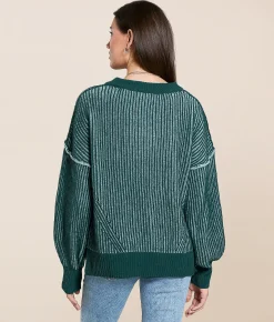 New In Ribbed Stripe Oversized Sweater Forest Best