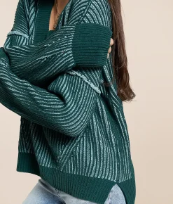 New In Ribbed Stripe Oversized Sweater Forest Best
