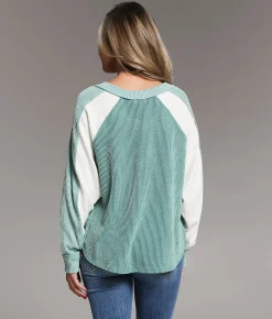 BKE Ribbed Top Blue Cream Combo Best