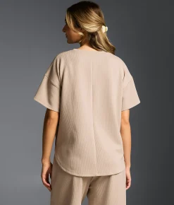 Buckle Black Ribbed Top Taupe Clearance