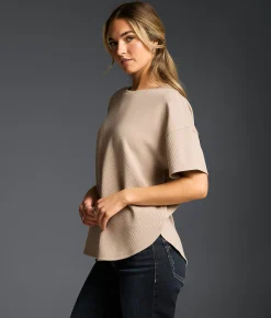 Buckle Black Ribbed Top Taupe Clearance