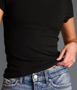 Tops | Buckle Black Ribbed T-Shirt White