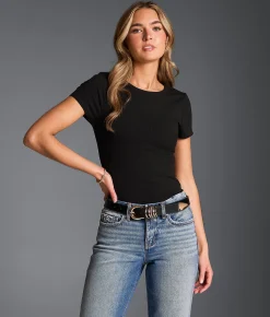 Tops | Buckle Black Ribbed T-Shirt White